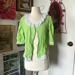 dai green polka dot button up shirt